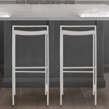 Svelte 30" Coastal Contemporary Iron Saddle-Seat Low-Back Bar Stool with Foot Rest - JONATHAN Y